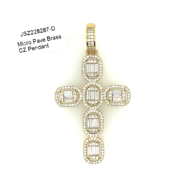 Cross (Baguette Stones) Brass Pendant