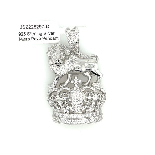 Lion On Crown Silver Pendant