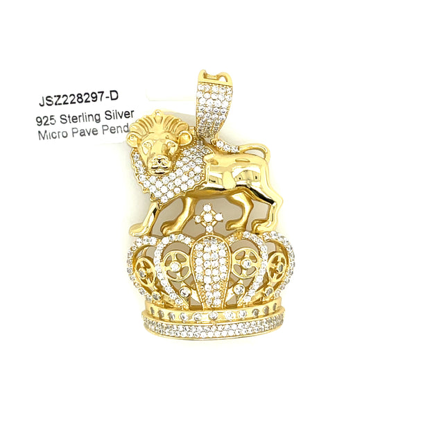 Lion On Crown Silver Pendant