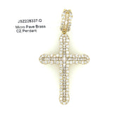 Baguette Cross with Round Stone Border Brass Pendant