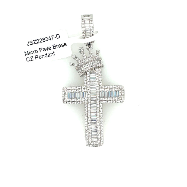 Crown on Cross Brass Pendant