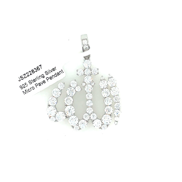 Round Diamond Allah Silver Pendant