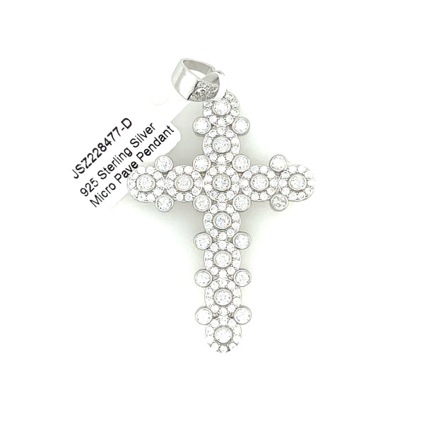 Round Diamond Cross Silver Pendant