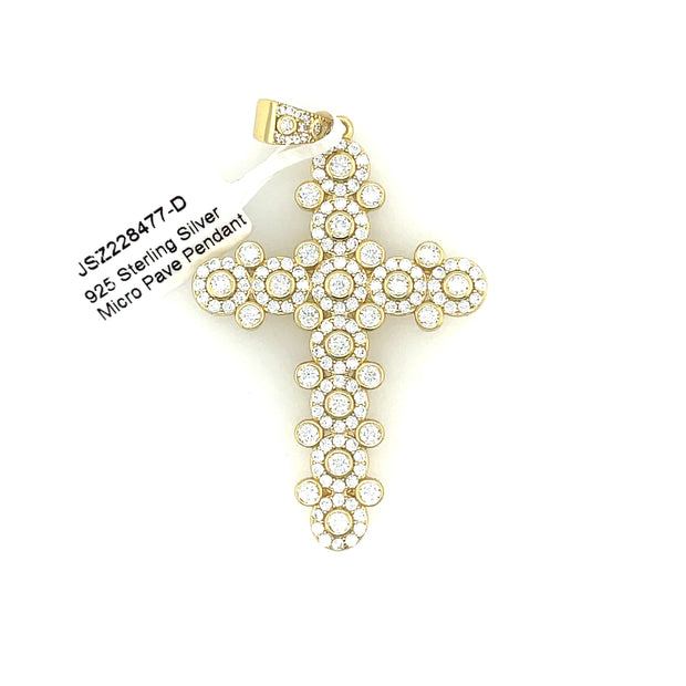 Round Diamond Cross Silver Pendant