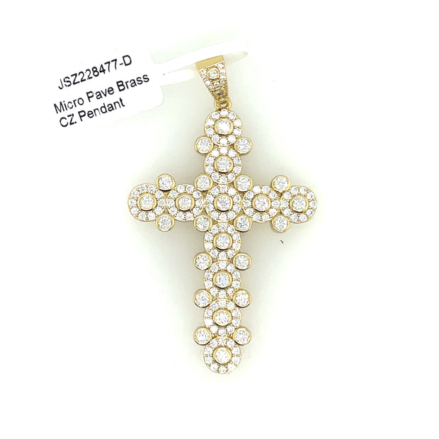 Cross (Round Stones) Brass Pendant