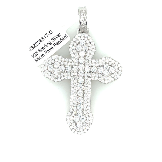 Round Diamond Cross Silver Pendant