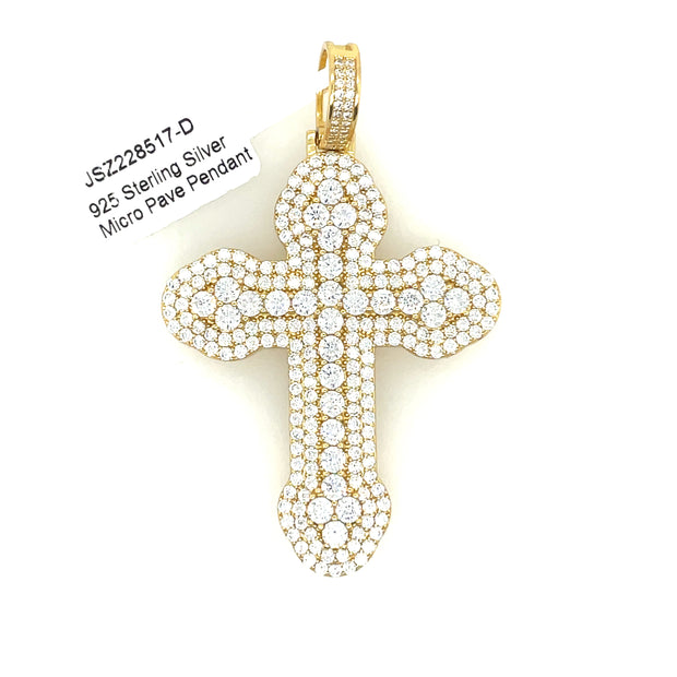 Round Diamond Cross Silver Pendant