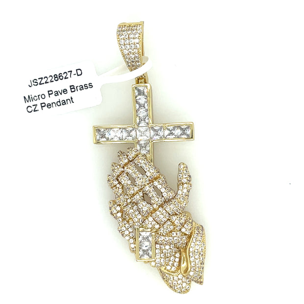 Hands with cross Brass Pendant