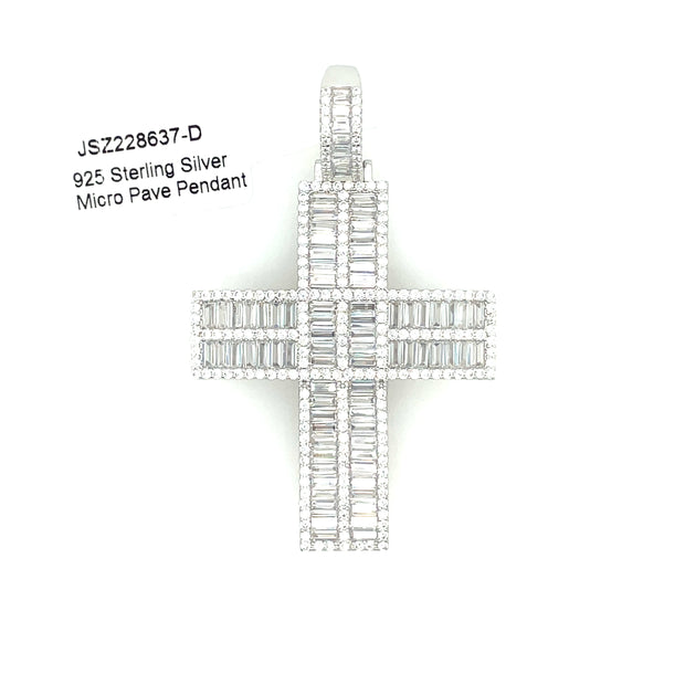 Baguette Diamond Cross Silver Pendant