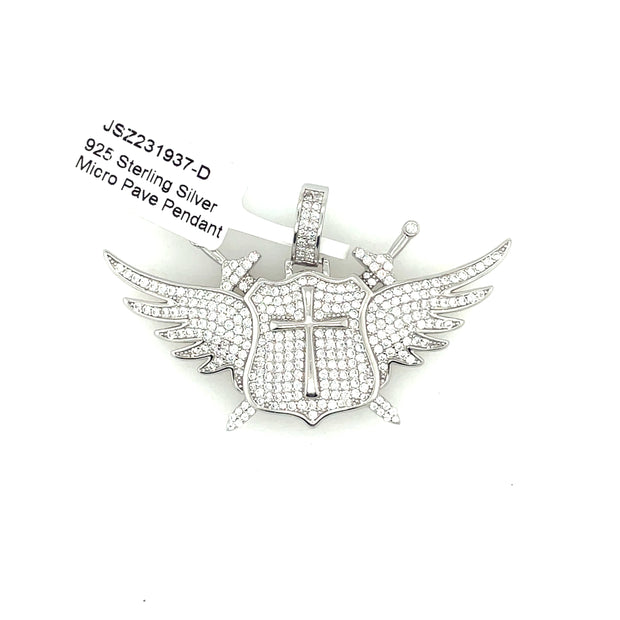 Cross + Shield + Wings Silver Pendant