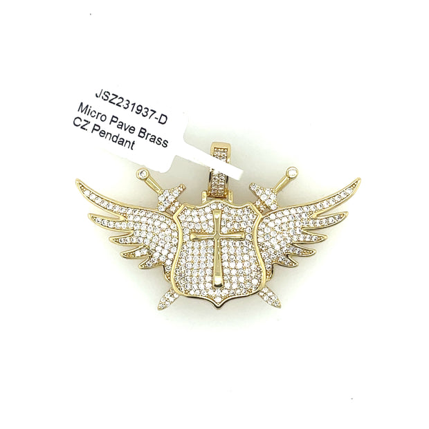 Shield with Cross Brass Pendant
