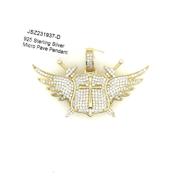 Cross + Shield + Wings Silver Pendant