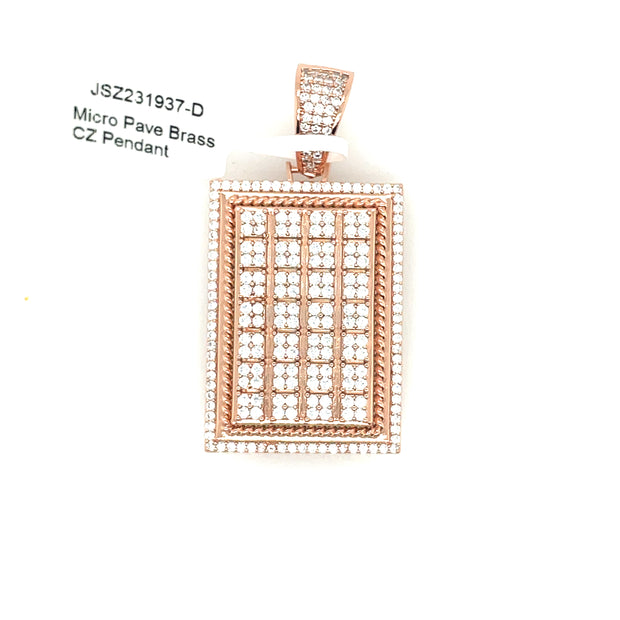 Recatangle with Round Stones Brass Pendant
