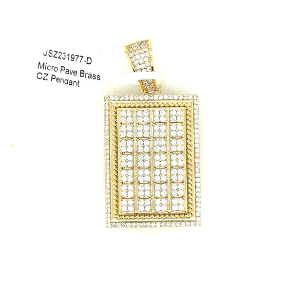 Recatangle with Round Stones Brass Pendant