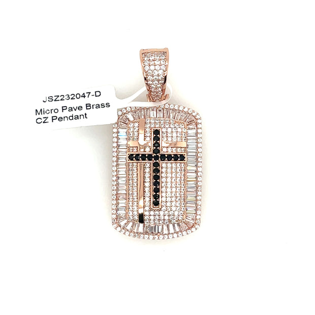 Black Cross With Dog Tag Brass Pendant