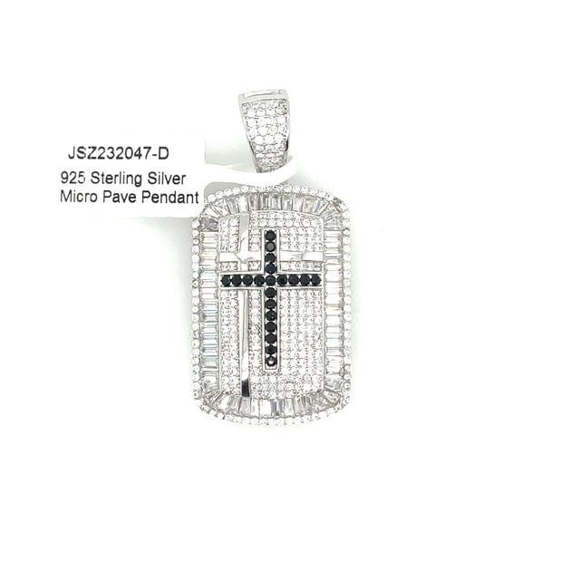 Cross Dog Tag Silver Pendant