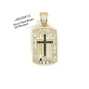 Black Cross With Dog Tag Brass Pendant