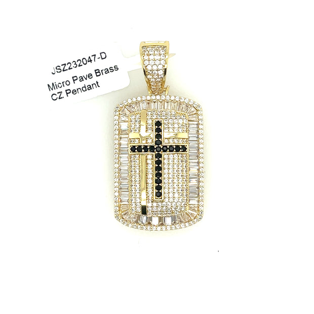 Black Cross With Dog Tag Brass Pendant