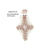 Cross (Round & Baguette Stones) Brass Pendant