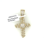 Cross (Round & Baguette Stones) Brass Pendant
