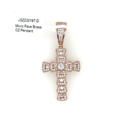 Cross (Round & Baguette Stones) Brass Pendant