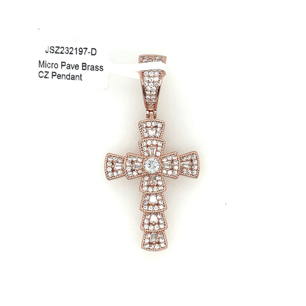 Cross (Round & Baguette Stones) Brass Pendant