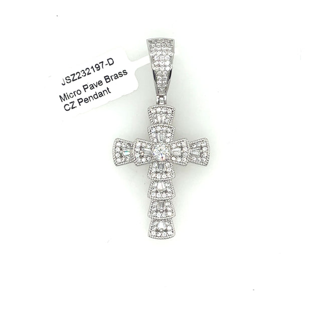 Cross (Round & Baguette Stones) Brass Pendant