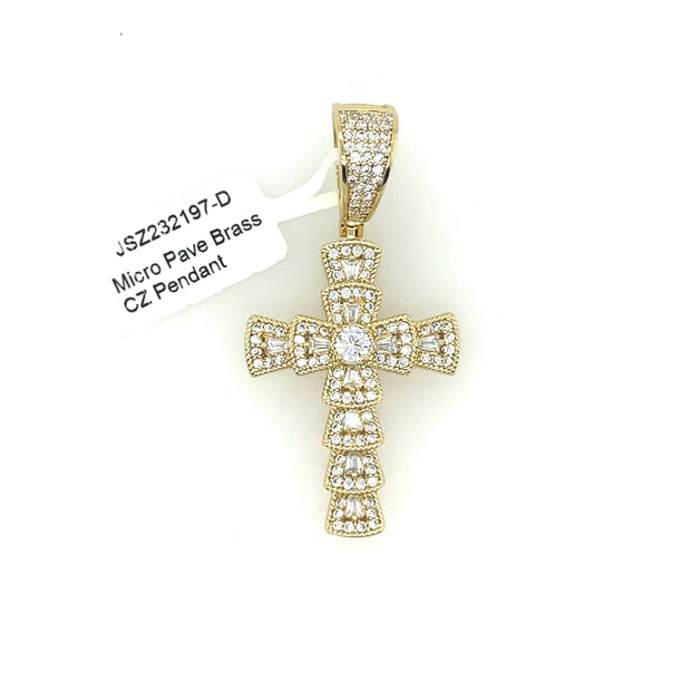 Cross (Round & Baguette Stones) Brass Pendant