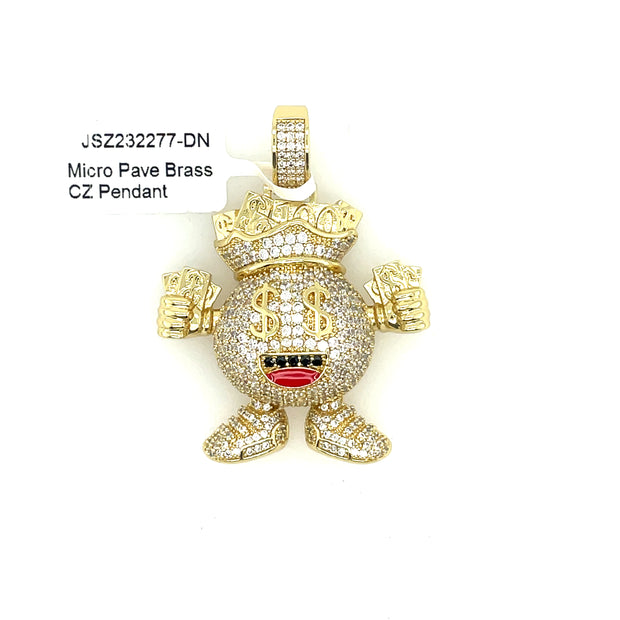 Money Bag + Cash Brass Pendant