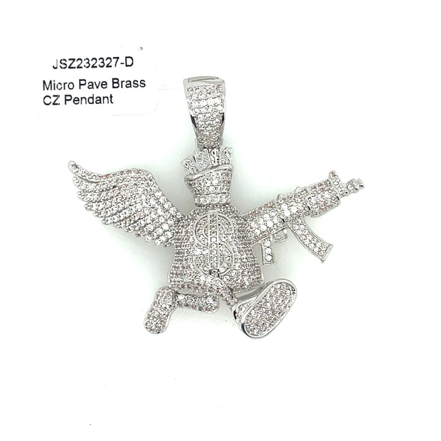 Money Bag + Gun + Wings Brass Pendant