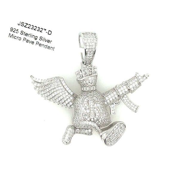 Money Bag Guns Silver Pendant