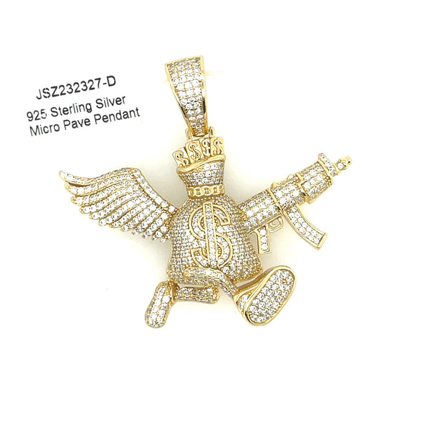 Money Bag Guns Silver Pendant