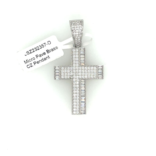 Cross (Round & Baguette Stones) Brass Pendant