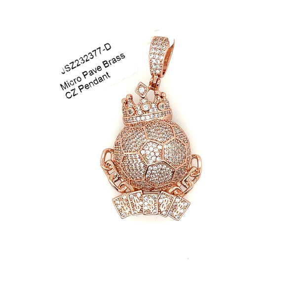 Soccer Ball with Crown Brass Pendant