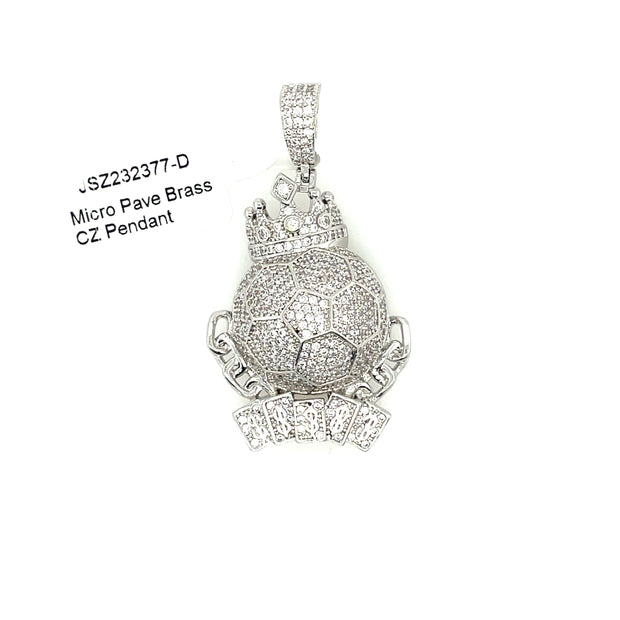 Soccer Ball with Crown Brass Pendant