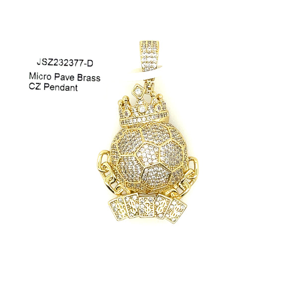 Soccer Ball with Crown Brass Pendant