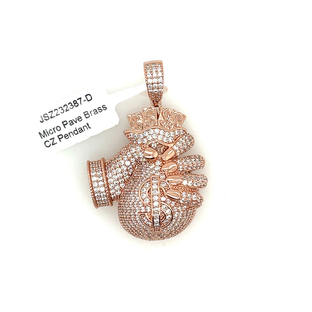 Hand with Money Bag Brass Pendant