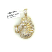 Hand with Money Bag Brass Pendant