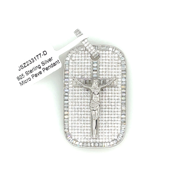Jesus + Cross Dog Tag Silver Pendant