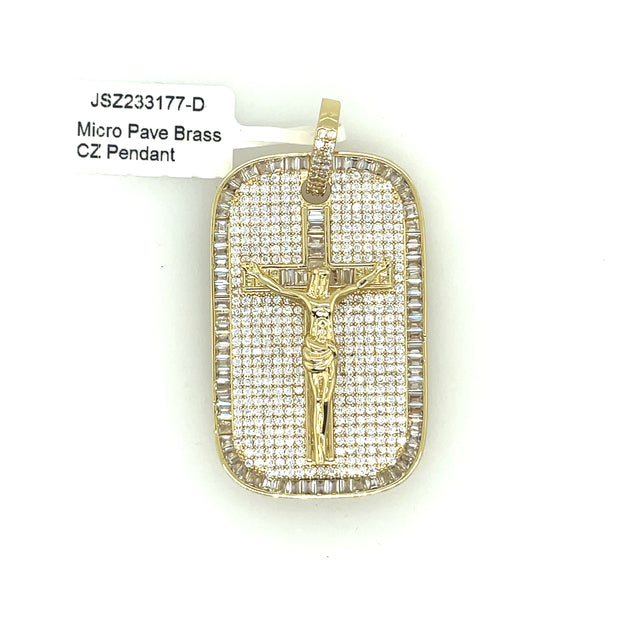 Jesus Cross Dog Tag Brass Pendant