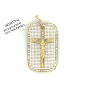 Jesus + Cross Dog Tag Silver Pendant