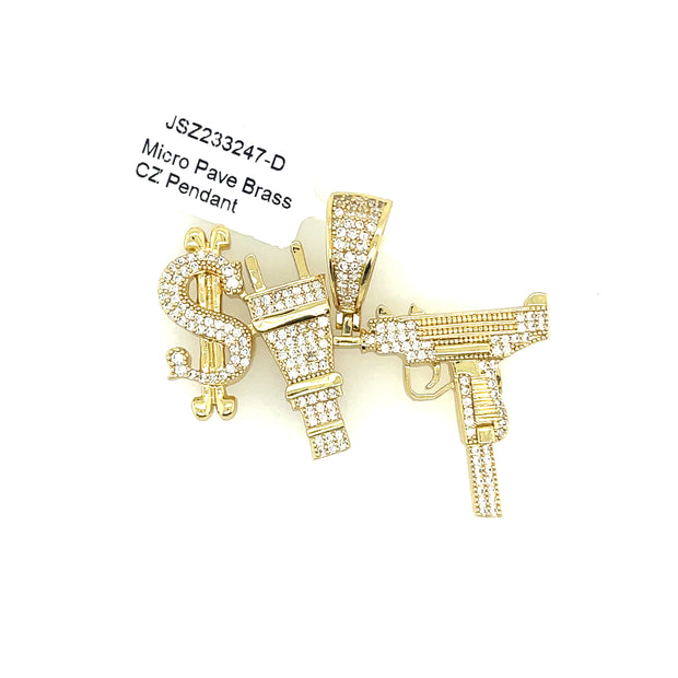 Gun N Money Brass Pendant