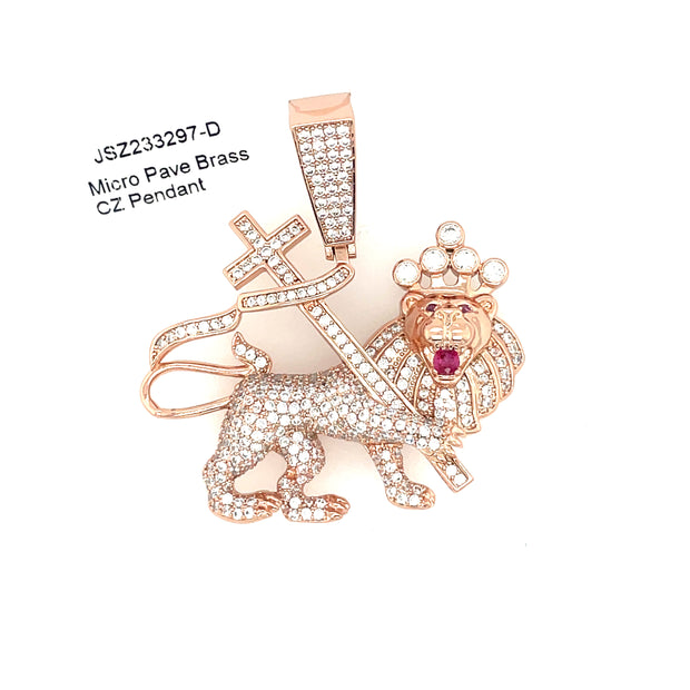 Lion With Cross Brass Pendant
