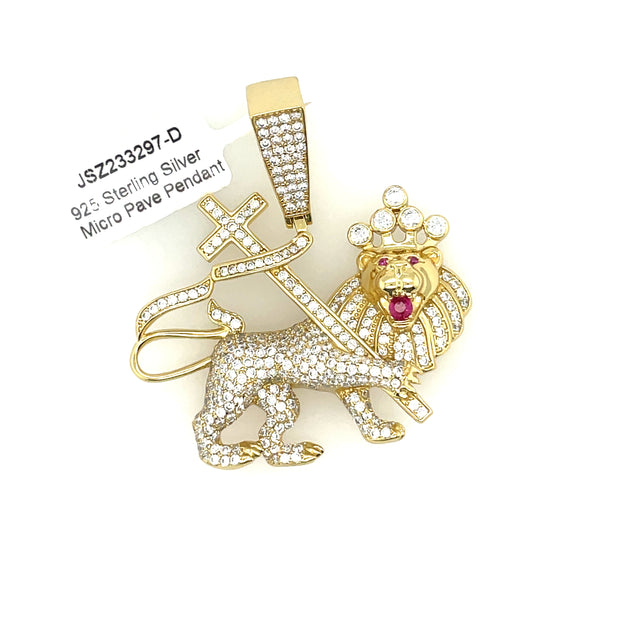 Lion with Cross Silver Pendant