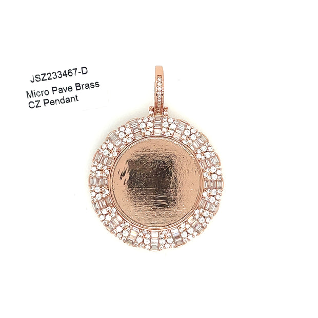 Circle Picture Brass Pendant (Baguette with Round Diamond Border) Brass Pendant