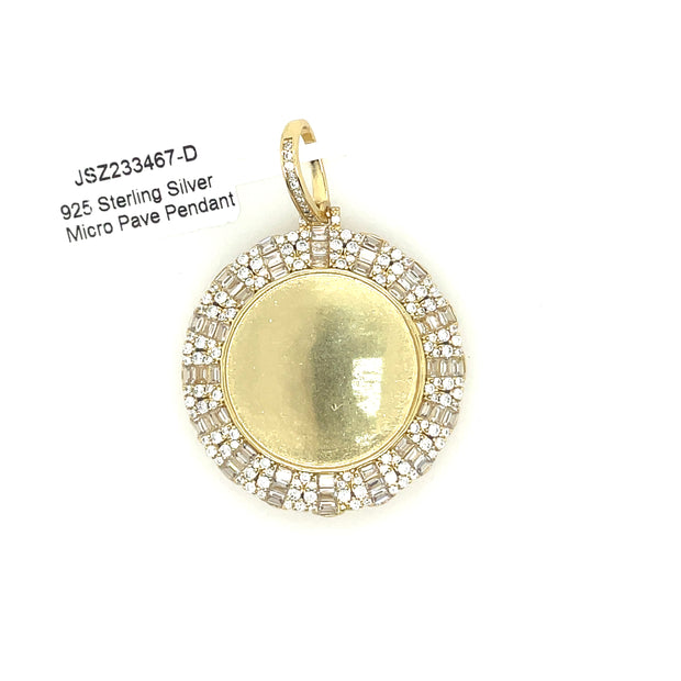 Circle Picture Pendant with Baguette Silver Pendant