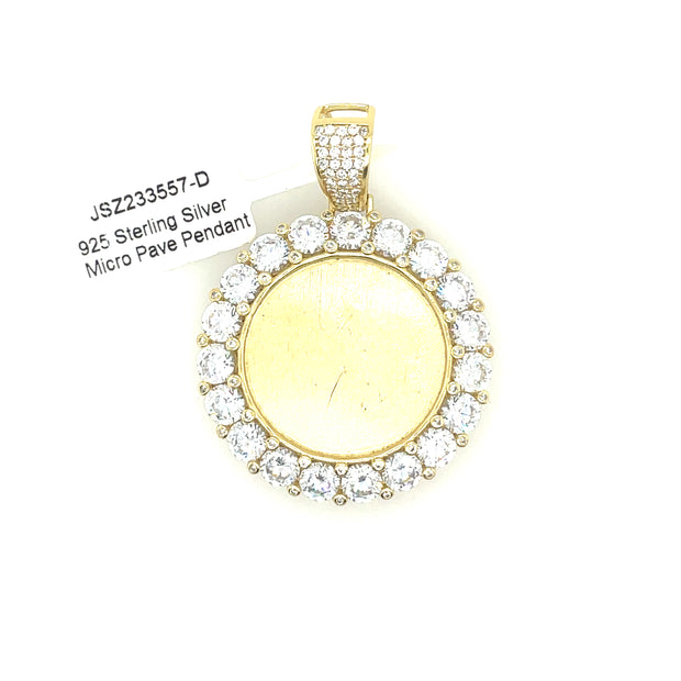 Circle Picture Pendant with Round Diamonds Silver Pendant