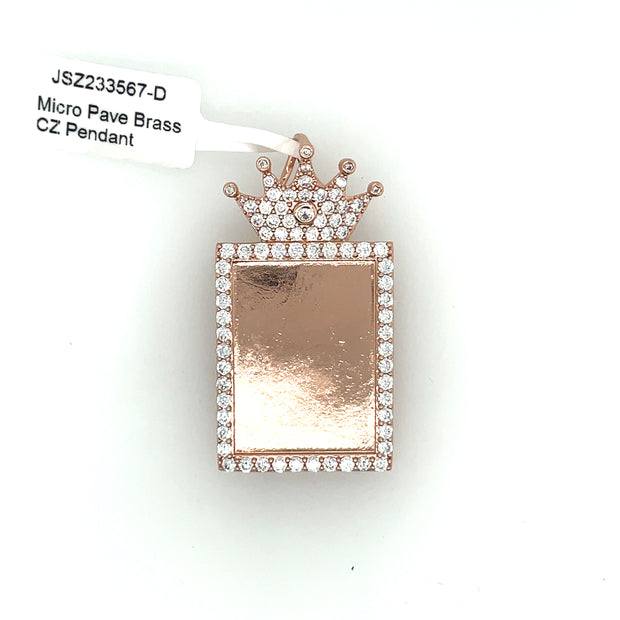 Rectangle Picture Brass Pendant with Crown Brass Pendant