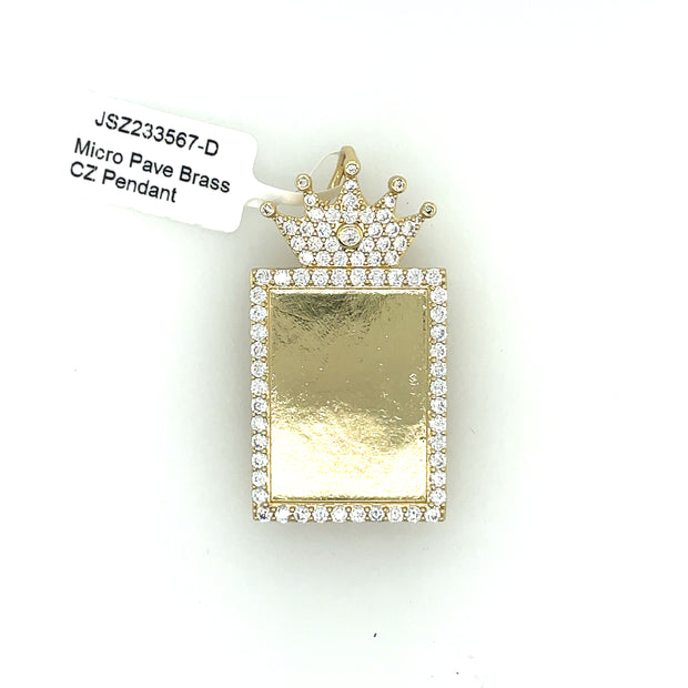 Rectangle Picture Brass Pendant with Crown Brass Pendant