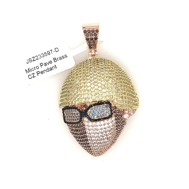 Man with Glasses Brass Pendant